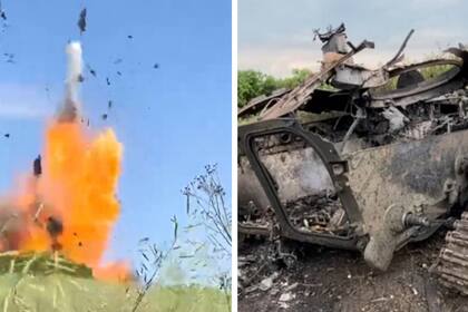 Un tanque BMP-1 ruso fue victima de un silencioso ataque aéreo que terminó con la destrucción del vehículo y la presunta muerte de dos jóvenes