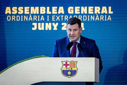 20/06/2021 El vicepresidente económico del FC Barcelona, Eduard Romeu, en la Asamblea General Ordinaria y Extraordinario del club blaugrana realizada el 20 de junio de 2021 en el Camp Nou DEPORTES FCB