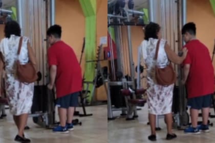 Abuelita va al gimnasio a apoyar a su nieto mientras se ejercita y video se vuelve viral