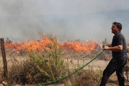 Damián De Santo, el actor, vio ayer cómo las llamas rodeaban su complejo de cabañas en Villa Giardino.