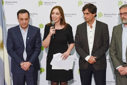 Vidal, en un acto como gobernadora con Alejandro Finocchiaro, Hernán Lacunza y Marcelo Villegas