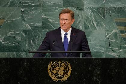El ministro de Relaciones Exteriores de la República Dominicana Roberto Alvarez Gil habla ante la Asamblea General de la ONU el miércoles 21 de septiembre del 2022. (AP Photo/Jason DeCrow)