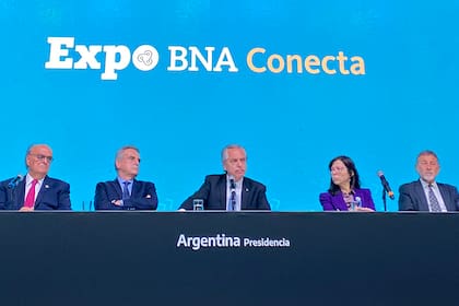 El presidente Alberto Fernández durante la presentación de BNA Conecta, en Tecnópolis; defendió su gestión ante el FMI