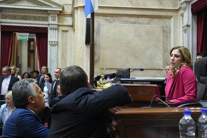 El radical mendocino Alfredo Cornejo discute con la presidenta provisional del Senado, la santiagueña Claudia Ledesma