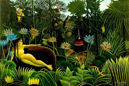 EL SUEÑO. Henri Rousseau, por medio de esta obra realizada en 1910, poco antes de su muerte, transporta a una selva que deja al descubierto su universo onírico
