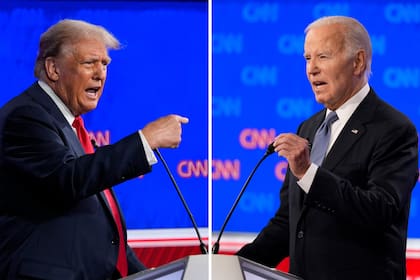 Esta combinación de fotografías muestra al candidato presidencial republicano, el expresidente Donald Trump, izquierda, y al presidente Joe Biden durante un debate presidencial organizado por CNN