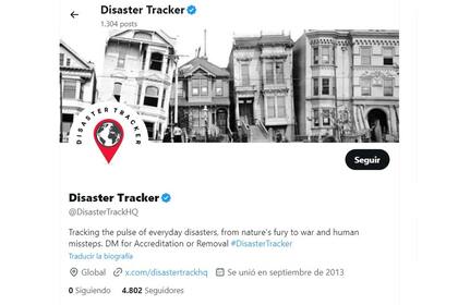 La cuenta Disaster Tracker en Twitter