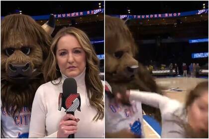 La reportera se quedó sin palabras al ver a la mascota de los Oklahoma City Thunder