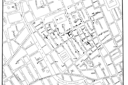 Mapa creado por Sir John Snow de la epidemia de cólera de 1854.