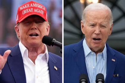 Republican presidential candidate, former President Donald Trump, left, speaks at a campaign rally in Las Vegas, June 9, 2024, and President Joe Biden speaks at White House in Washington, June 4, 2024. Biden won the Democratic caucuses in Guam and the Virgin Islands on Saturday, June 8, the final two contests of a 2024 primary calendar that has set the stage for a historic general election rematch against Trump. Biden and Trump have largely pivoted to the general election, despite the persistent protest votes they faced in later contests. (AP Photo)