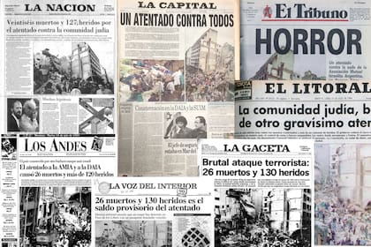 Tapas de diarios del 19 de julio de 1994, con la noticia del atentado a la Amia en Buenos Aires