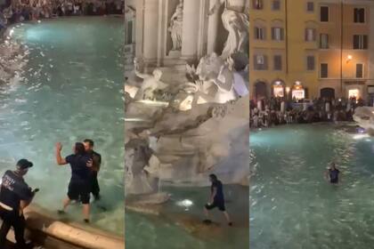Un hombre se zambulló en la Fontana di Trevi y debieron sacarlo a la fuerza