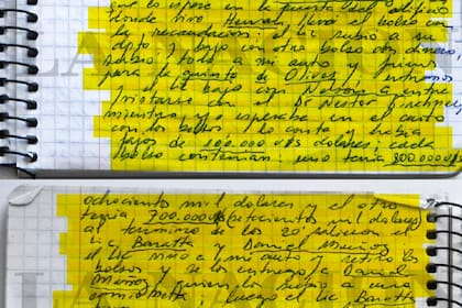 Uno de los cuadernos en los que el chofer Oscar Centeno registró las coimas de los empresarios a funcionarios de Cristina Kirchner