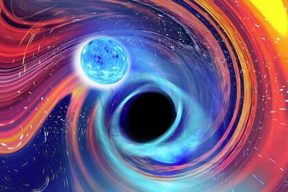 Una imagen artística inspirada en un evento de fusión de estrellas de neutrones y agujero negro