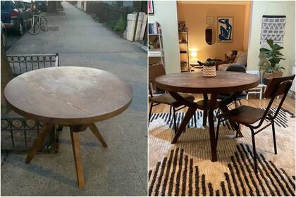 Una mesa que alguien dejó en la vereda de su casa, sirvió para el living de otra (Foto: Instagram/@stoopingnyc)